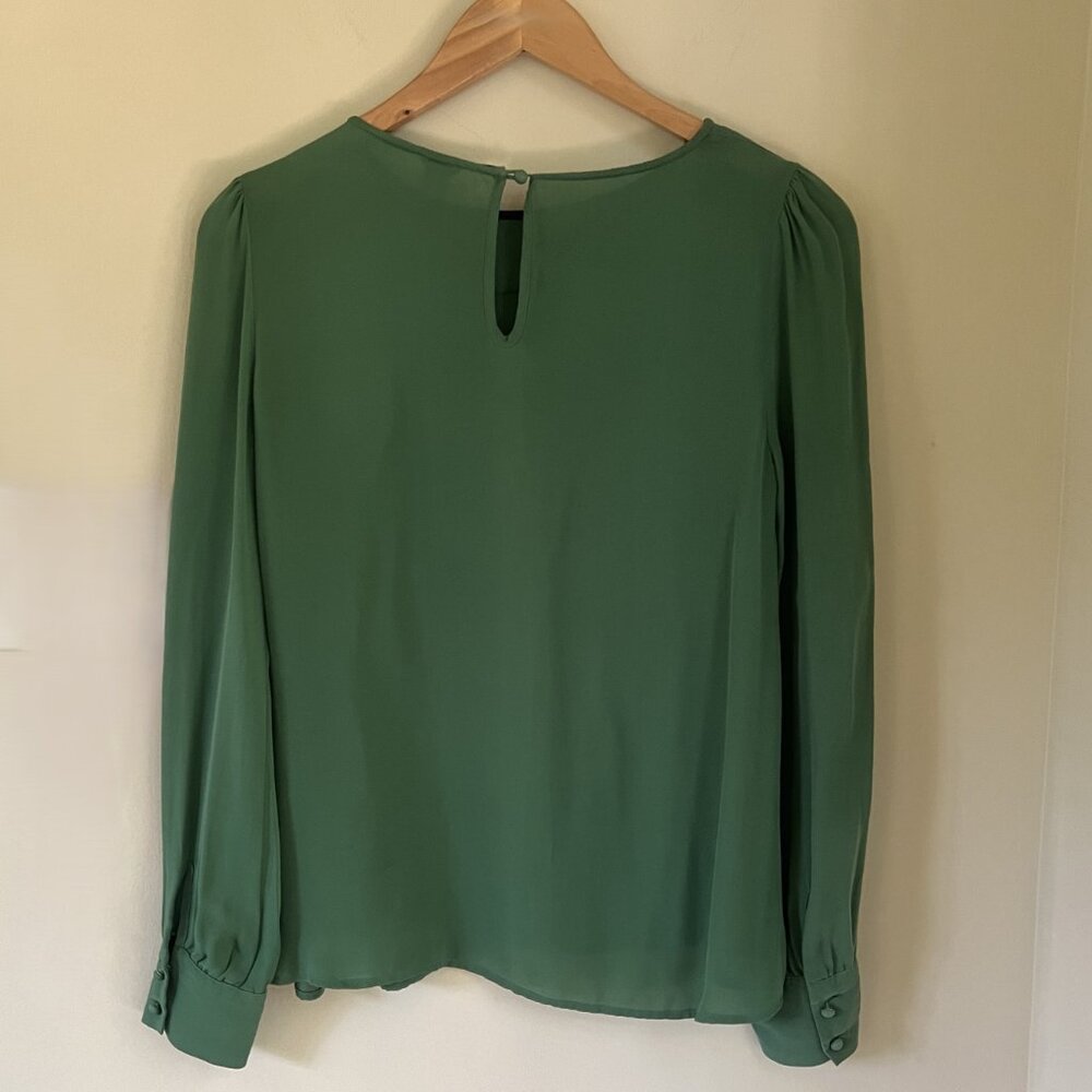 J. Crew Silk Blouse, Emerald Green, Size 8P - Picture 3 of 8